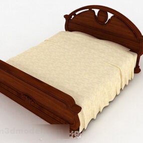 نموذج ثلاثي الأبعاد لسرير مزدوج مصنوع من الخشب الصلب
