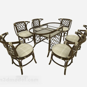 Southeast Asia Dining Table Chair Set 3d model