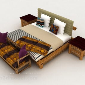 Modelo 3d de cama de casal doméstica do sudeste asiático