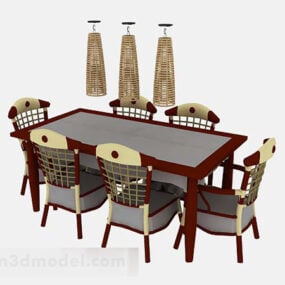 طاولة طعام وكرسي بتصميم جنوب شرق آسيا نموذج ثلاثي الأبعاد