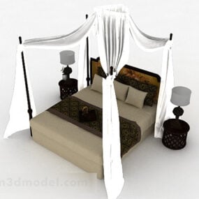 3д модель двуспальной кровати в стиле Юго-Восточной Азии