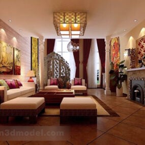 3д модель гостиной в стиле Юго-Восточной Азии