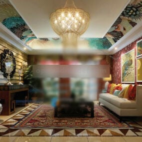 Interior da sala de estar do sudeste asiático V2 modelo 3d