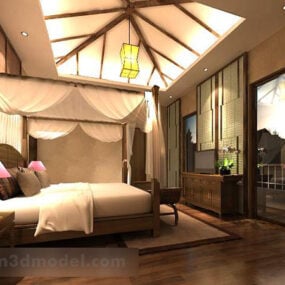 Mô hình 3d nội thất phòng ngủ Đông Nam Á