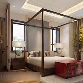3д модель интерьера спальни в стиле Юго-Восточной Азии