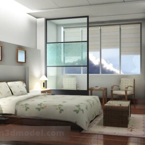 Przestronna sypialnia Nowoczesne wnętrze Model 3D