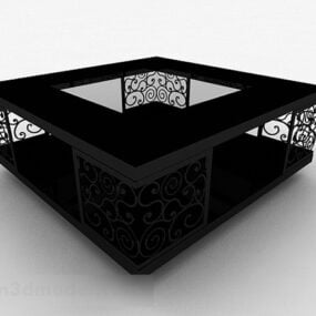 Square Black Wooden Carved Coffee Table 3d model