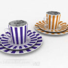 Striped yellow blue cup with 3d model