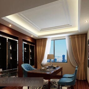 Villa Study Room With Ceiling Decor Interior 3d model