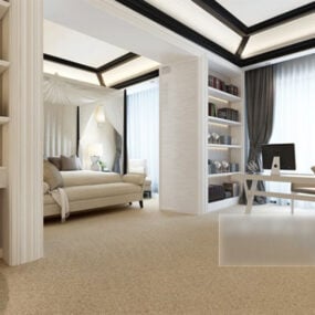 White Study Room Furniture Interior 3d model