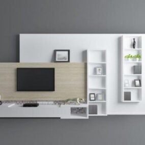 جدار تلفزيون خشبي أبيض نموذج ثلاثي الأبعاد