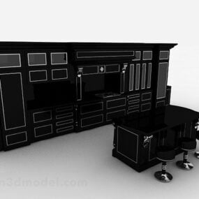 Modelo 3d de gabinete superior e inferior negro europeo