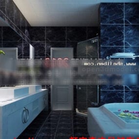 Modelo 3D do interior do banheiro em mármore preto