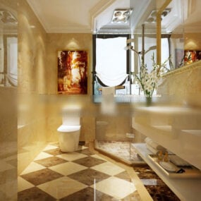 Modelo 3D do interior do banheiro padrão do hotel