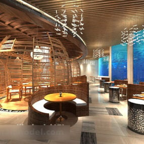 Modello 3d interno con soffitto in legno per ristorante per matrimoni