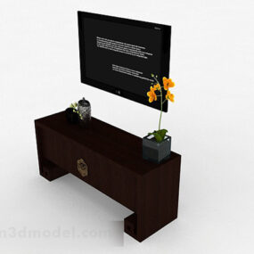 Traditional Chinese Brown Tv Cabinet 3d model