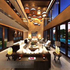 Villa kiinalaistyylinen olohuoneen sisustus 3D-malli