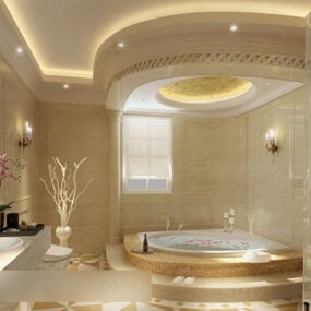 3д модель интерьера ванной комнаты на вилле с угловой ванной