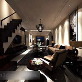 Villa Living Room Chandeliers Interior 3d model