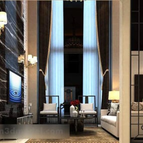 Villa Living Room Curtains Interior 3d model