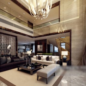 Villa con sofá moderno interior modelo 3d