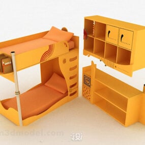 Yellow Upper And Lower Single Bed 3d model