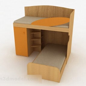 Warm Yellow Wooden Bunk Bed 3d model