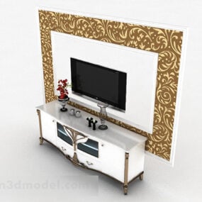Modelo 3d de pared de fondo de gabinete de TV blanco