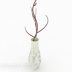 گلدان سرامیکی حکاکی شده سفید مدل سه بعدی
