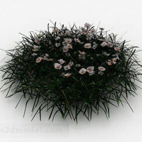 Modelo 3d de grama de folha verde de flor branca