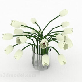 Decorazione vaso di vetro per la casa di fiori bianchi Modello 3d