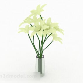 แจกันแก้วภายในดอกไม้สีขาวแบบ 3 มิติ