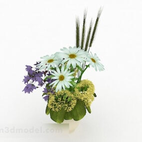 Modelo 3D de decoração de interiores com planta de flor branca