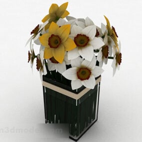 Modelo 3d de móveis para casa com flores brancas
