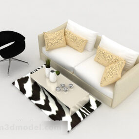 Modelo 3d de sofá branco de dois lugares para casa