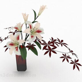 Vaso de flores interno com flor de lírio branco Modelo 3D