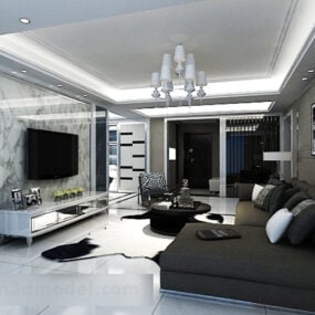 Weißes Wohnzimmer-TV-Wand-Innenraum-3D-Modell