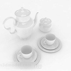 3д модель белого минималистичного чайного сервиза