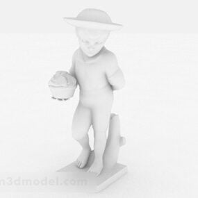 White Garden Kid Statue 3d model