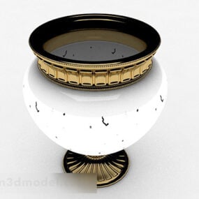 White Pot Golden Ceramic Vase Decor 3d model