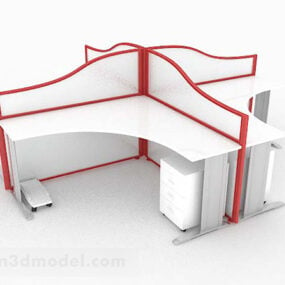 Bureau pour quatre personnes à bord blanc et rouge modèle 3D