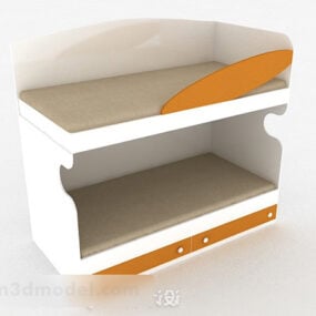 نموذج ثلاثي الأبعاد لسرير بطابقين علوي وسفلي باللون الأبيض
