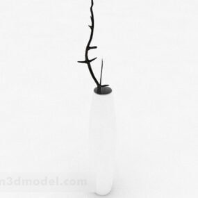 White Vase Dry Branches Decoration 3d model