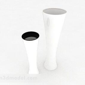 White Wide Mouth Ceramic Vase 3d model