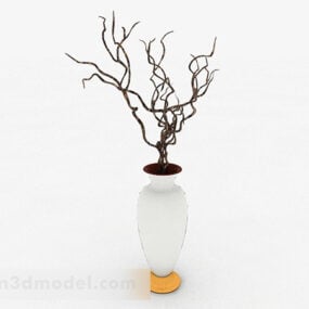 White Wide Mouth Pot Belly Vase 3d model