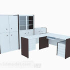 White Wooden Desk Cabinet Set