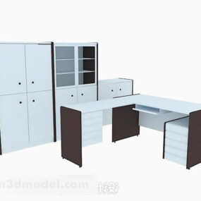 White Wooden Desk Cabinet Set 3d model