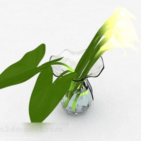 Wide Mouth Glass Vase With Plant 3d model