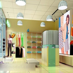 تصميم متجر لبيع الملابس النسائية نموذج داخلي ثلاثي الأبعاد