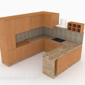 کابینت U شکل رنگ چوب آشپزخانه مدل سه بعدی